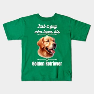 Just a guy who loves his Golden Retriever, white text Kids T-Shirt